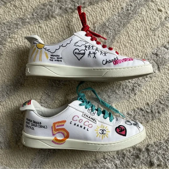 Chanel x Pharrell Williams Collab Canvas & Leather Sneakers Size 39 - Picture 3 of 13